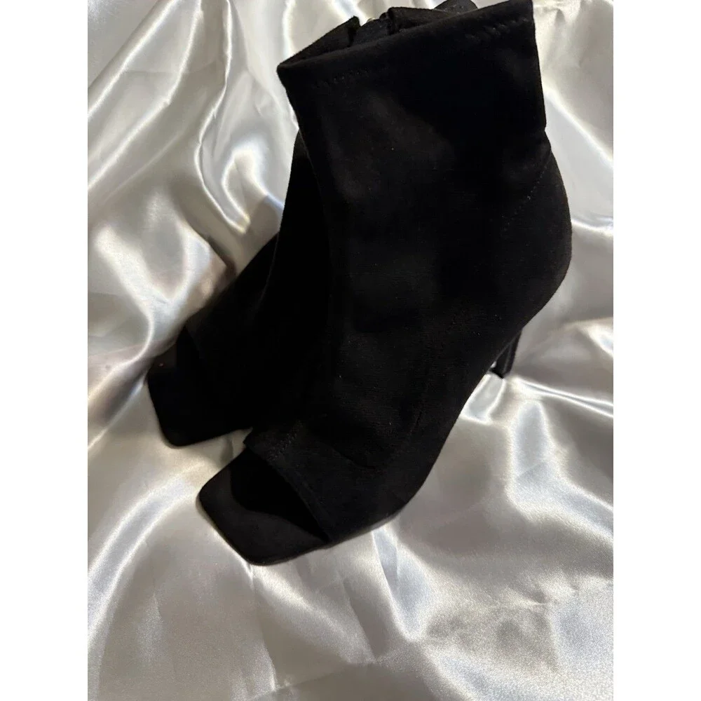 Rogue Suede Peep Toe Black Booties Size 7